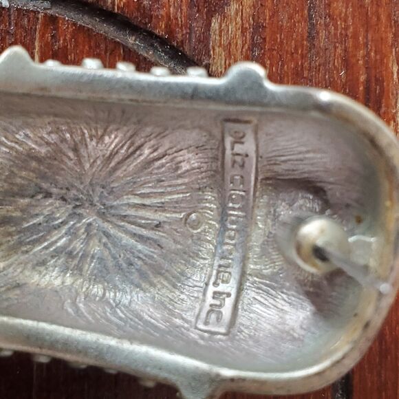 VTG Signed LIZ CLAIBORNE Large BRUTALIST MATTE SILVER DOME DROP EARRINGS post - Picture 5 of 14